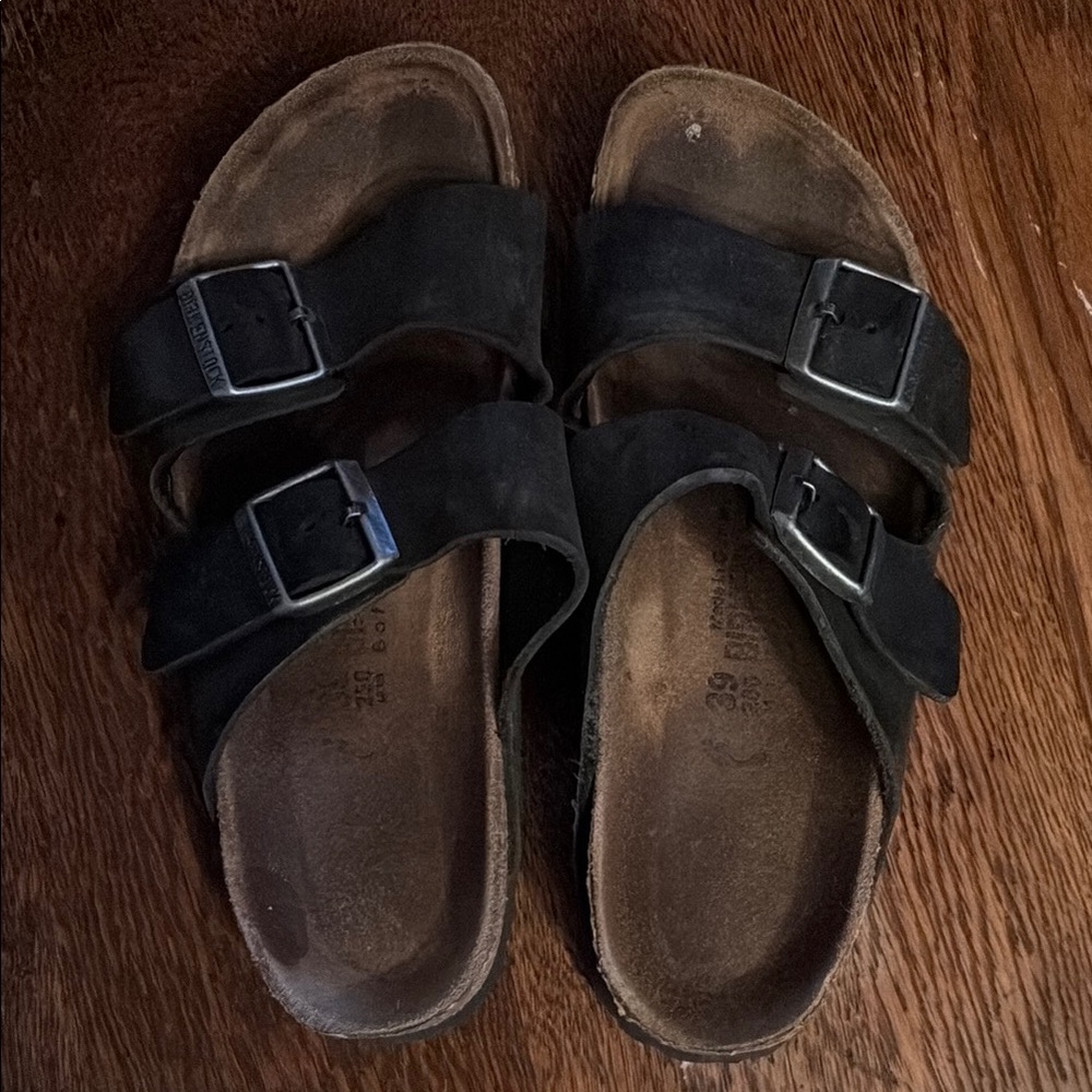 Birkenstock Black Double Strap Buckle Softbed Arizona Sandals size 39